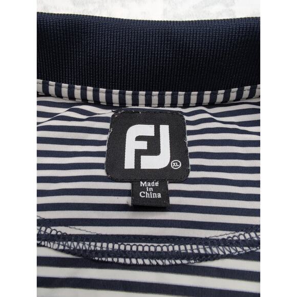 Footjoy Mens Golf Polo Shirt - XL Black White Stripe Performance Stretch - Picture 2 of 8